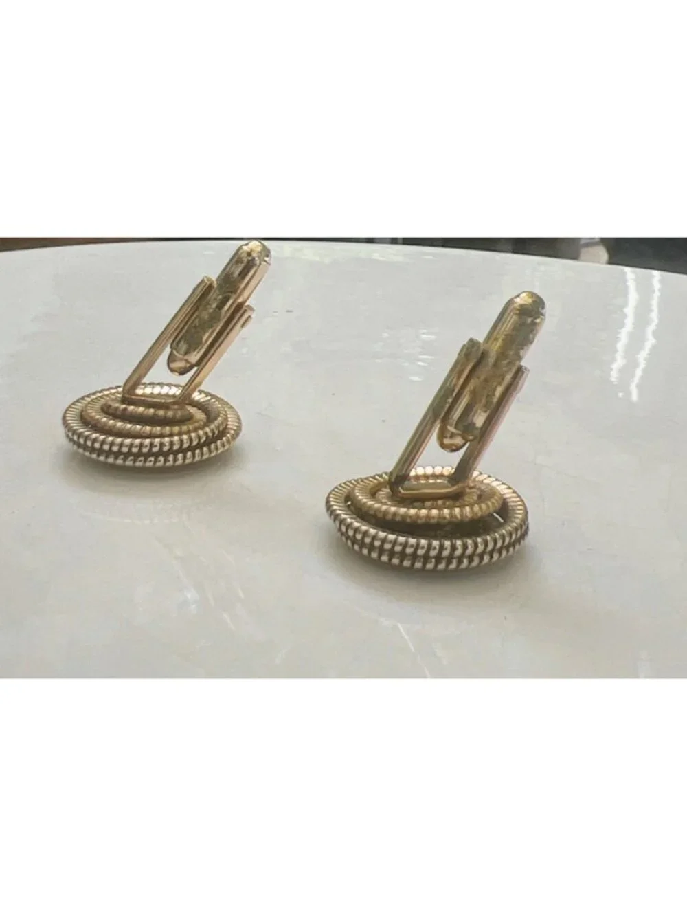 Vintage Spiral Design Cufflinks In Silver & Gold-Tone Metal With Textured Finish